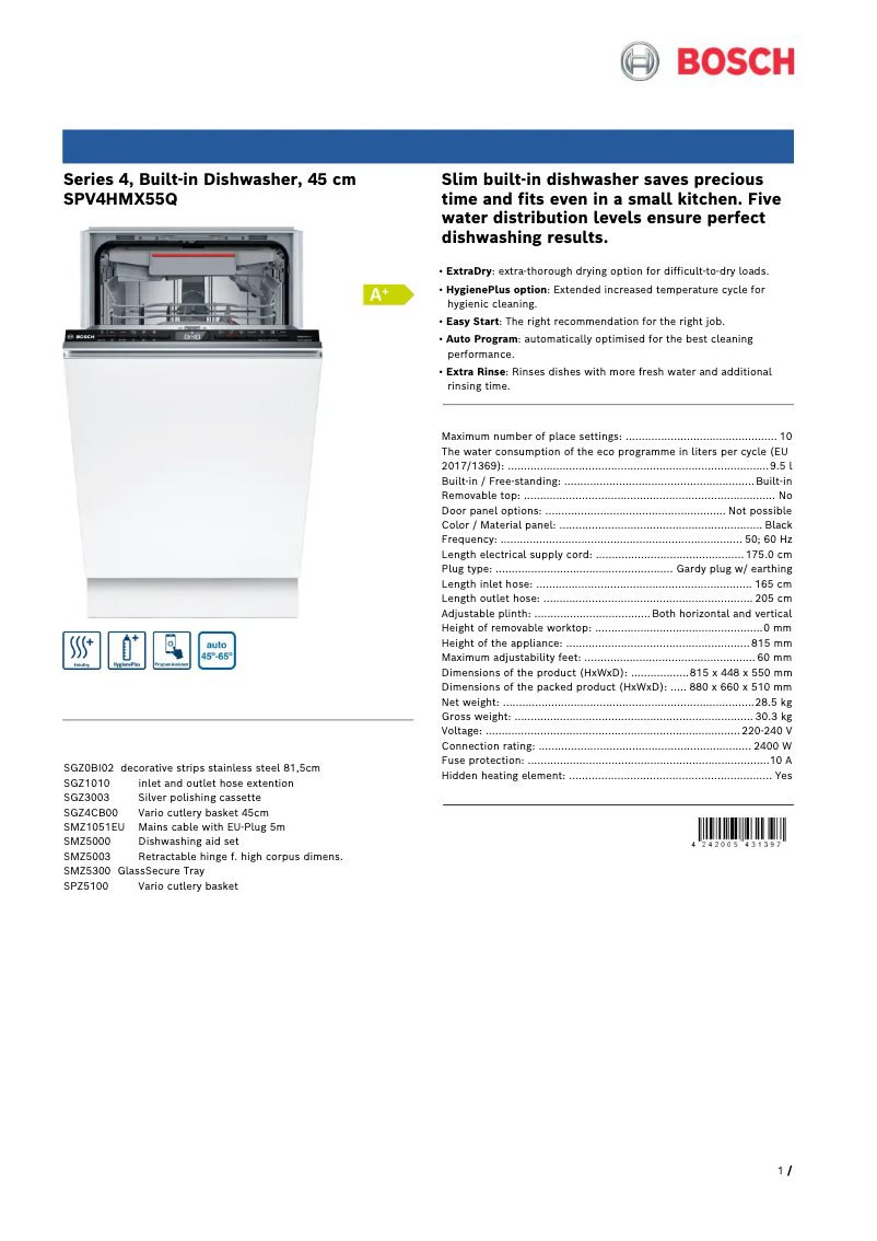 First page image of the manual for SPV4HMX55Q