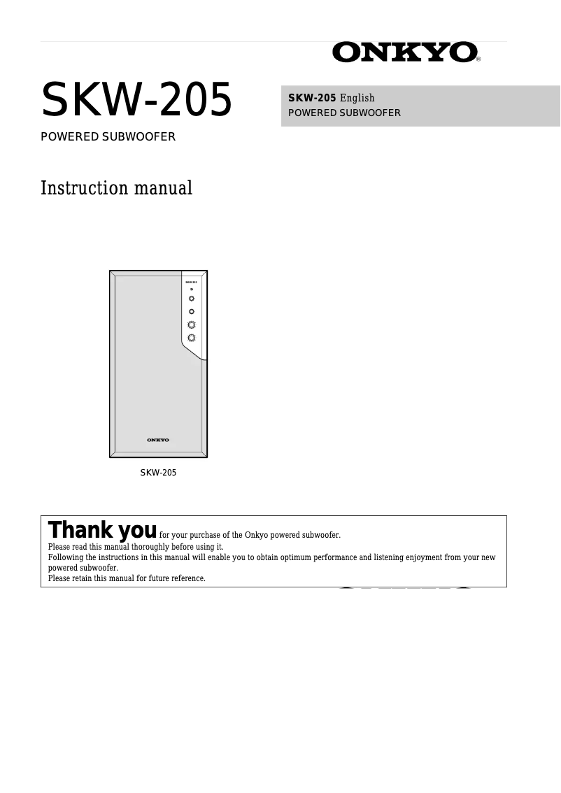 Page 1 of the manual User Manual Onkyo SKW-205