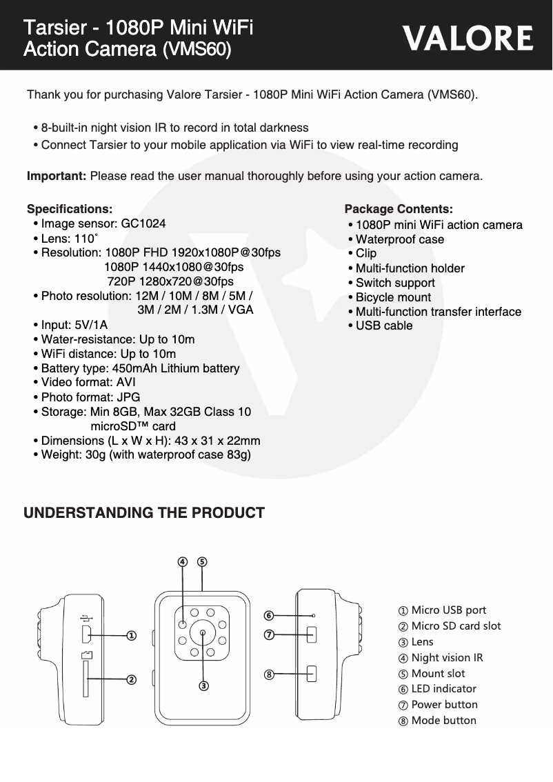 Page 1 of the manual User Manual Valore Tarsier VMS60