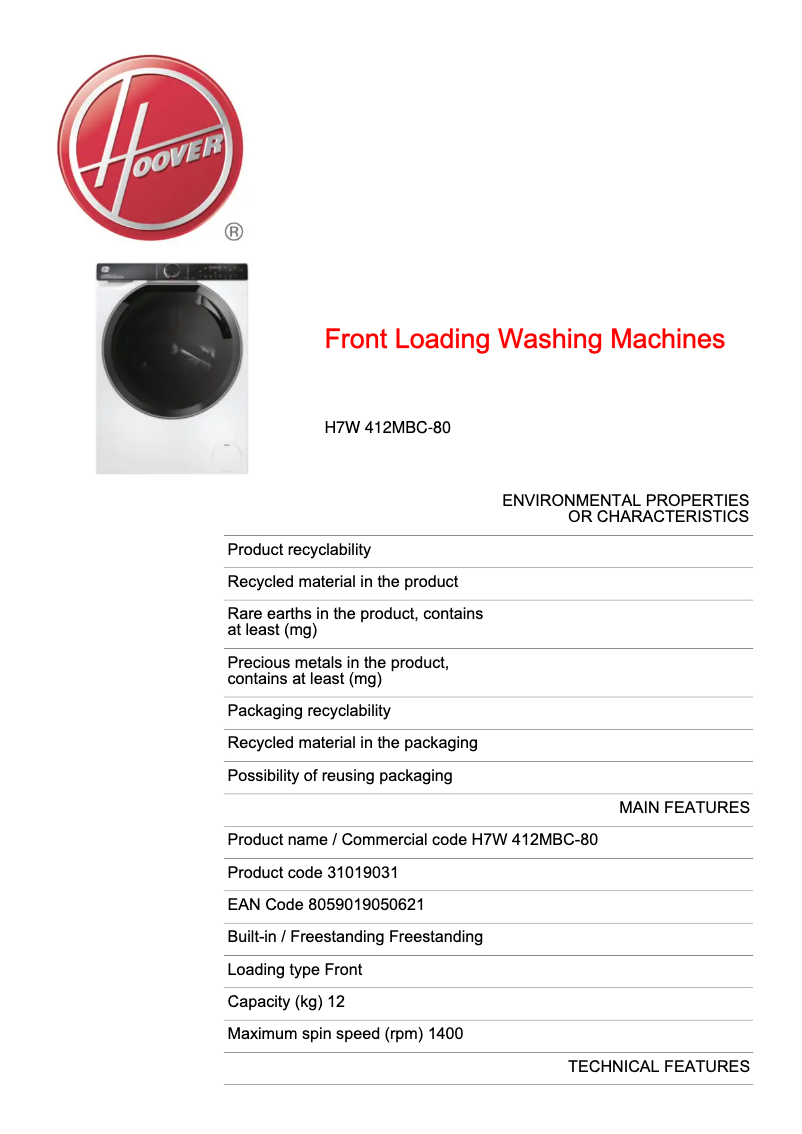 First page image of the manual for H7W 412MBC-80