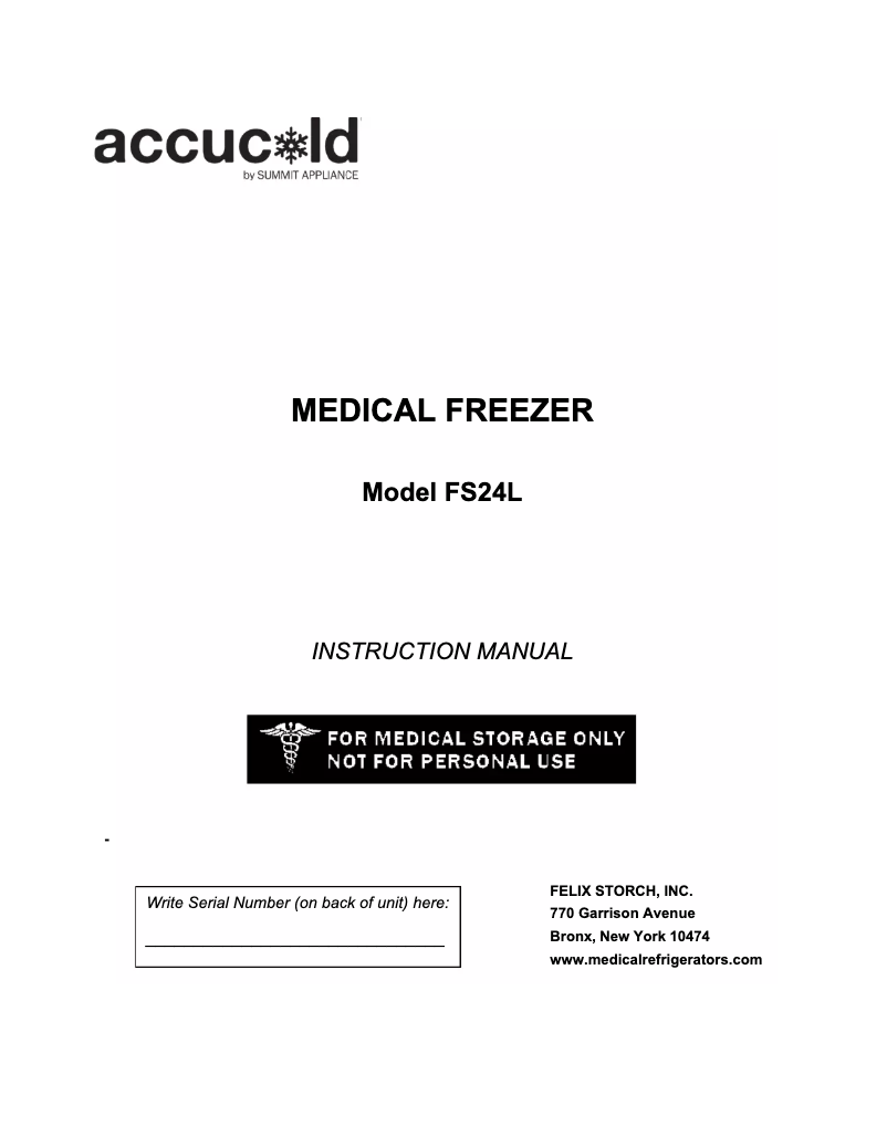 Page 1 of the manual Installation Guide Summit Accucold FS24L7