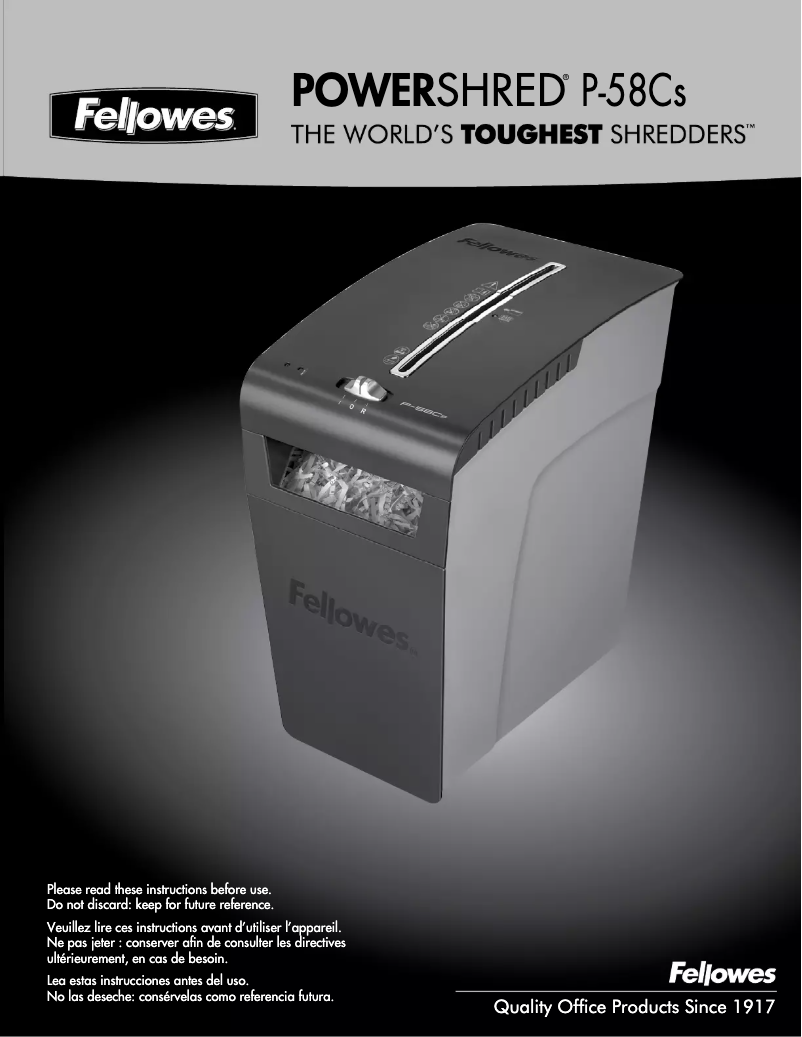 First page image of the manual for Powershred P-58Cs