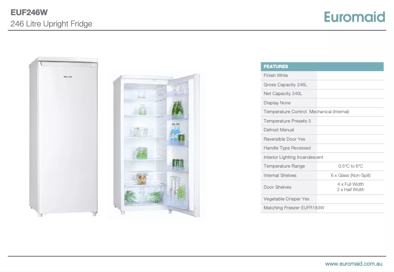 Page 1 of the manual Technical Sheet Euromaid EUF246W