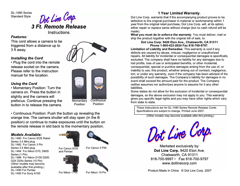 First page image of the manual for DL-1492