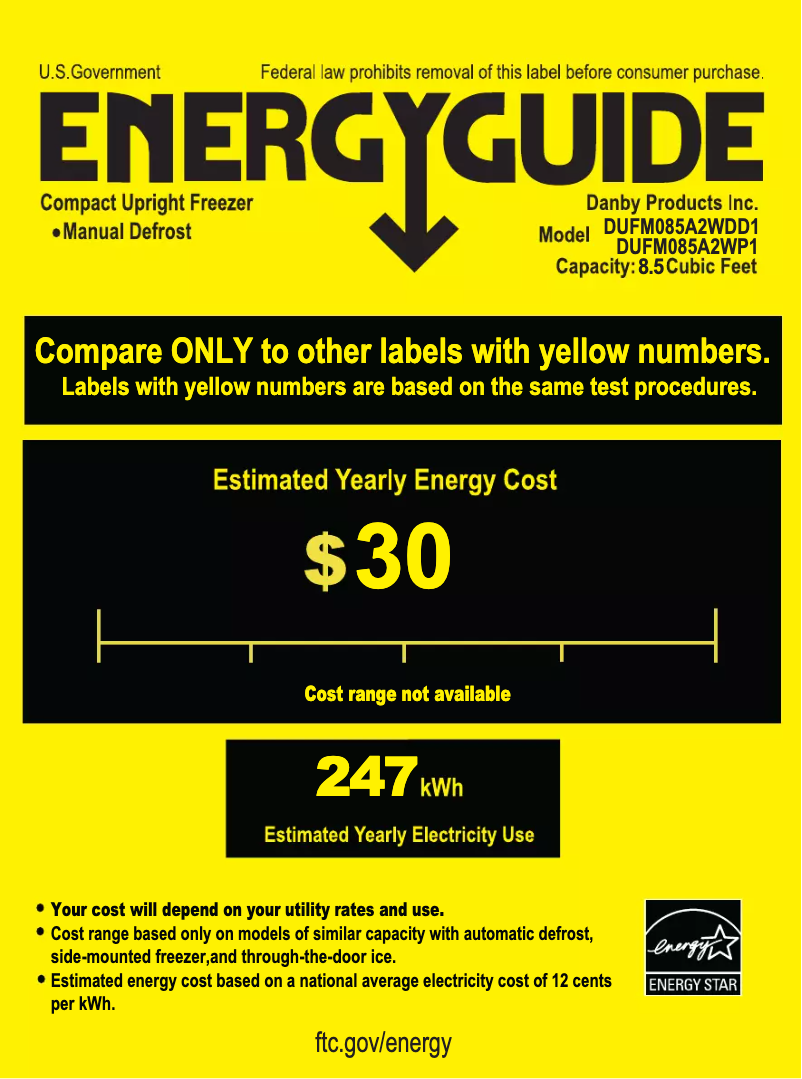 Page 1 of the manual Energy Label Danby DUFM085A2