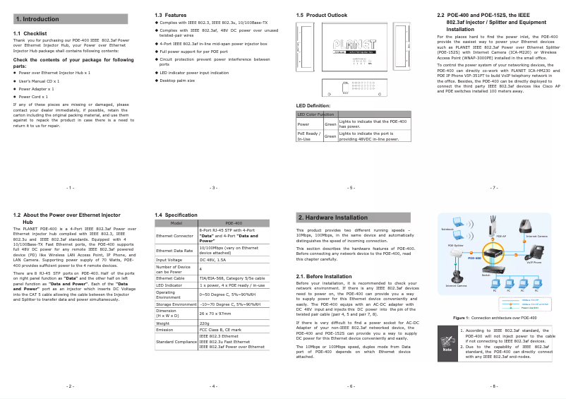 First page image of the manual for POE-400