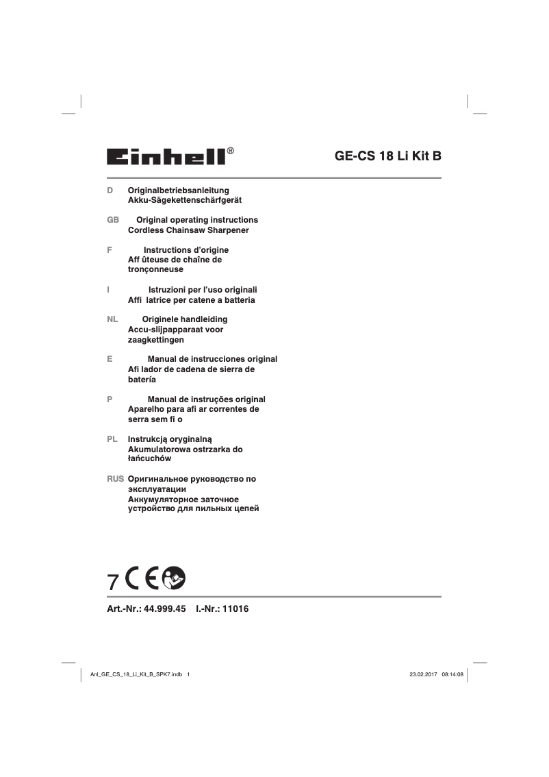 Page 1 of the manual User Manual Einhell GE-CS 18 Li Kit B