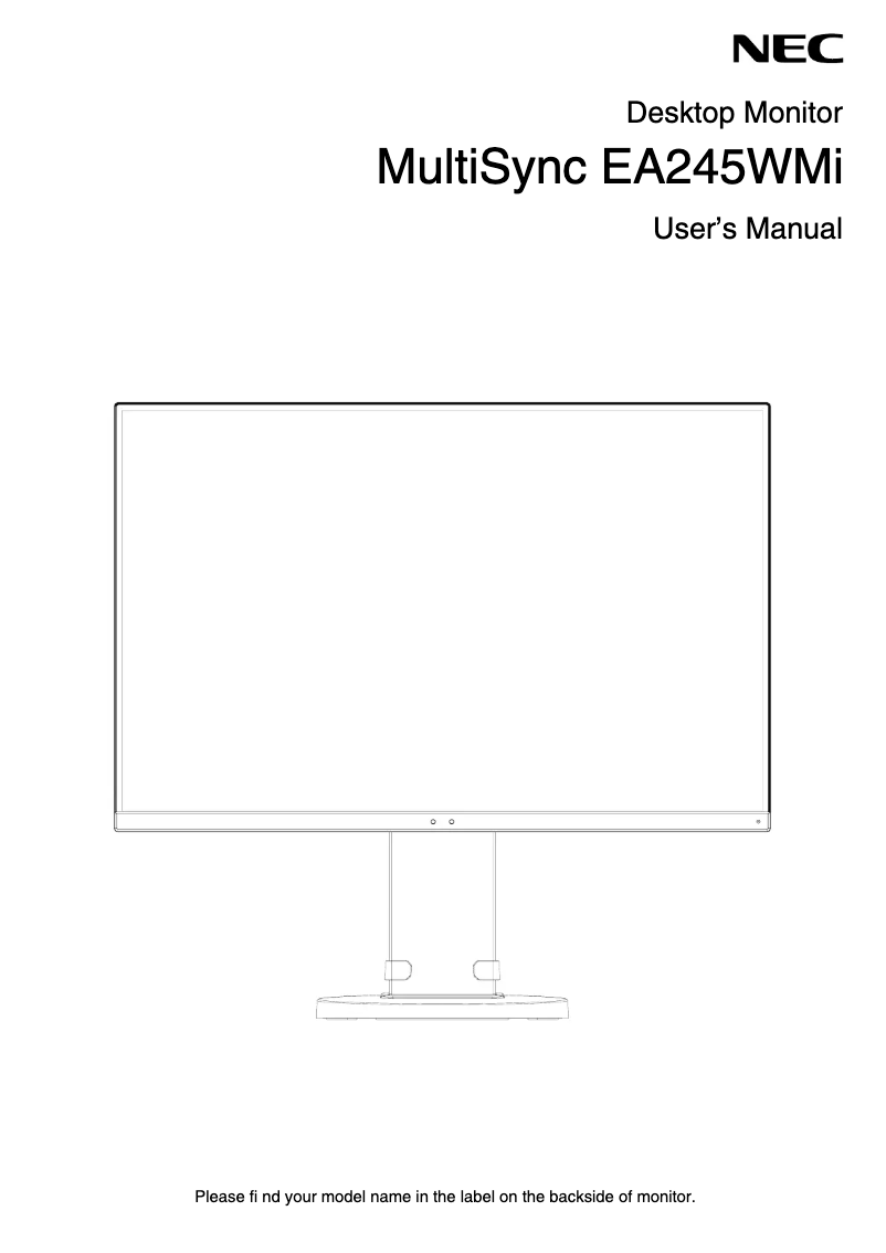Page 1 of the manual User Manual NEC MultiSync EA245WMi