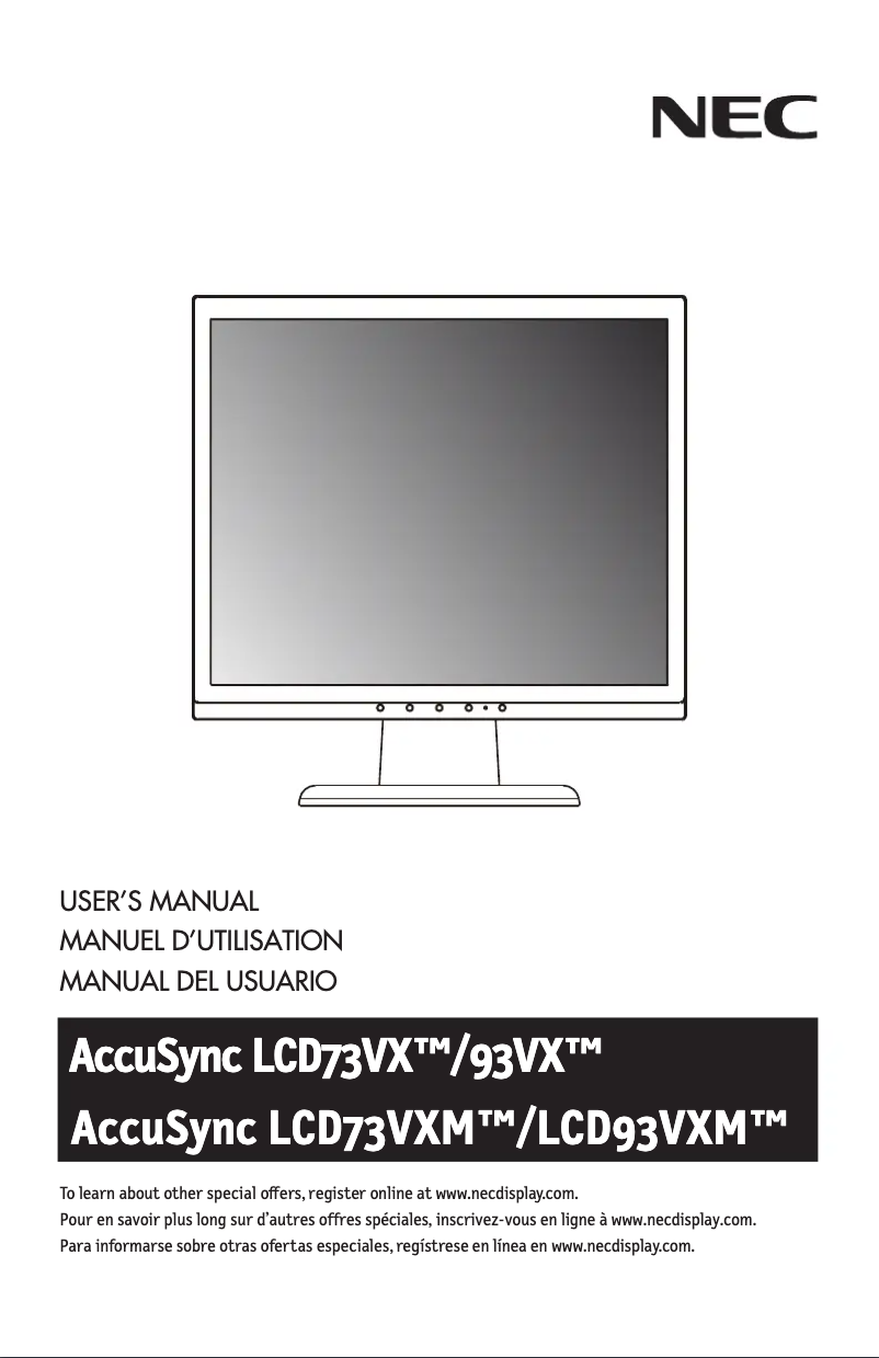 Page 1 of the manual User Manual NEC AccuSync LCD93VX