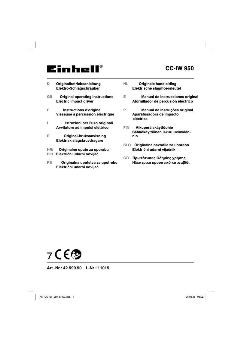 Page 1 de la notice Manuel utilisateur Einhell CC-IW 950