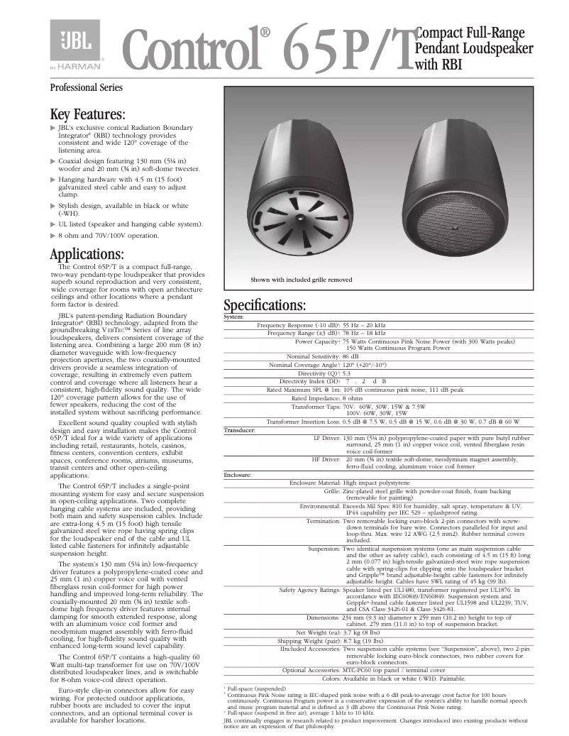 First page image of the manual for Control 65 P/T