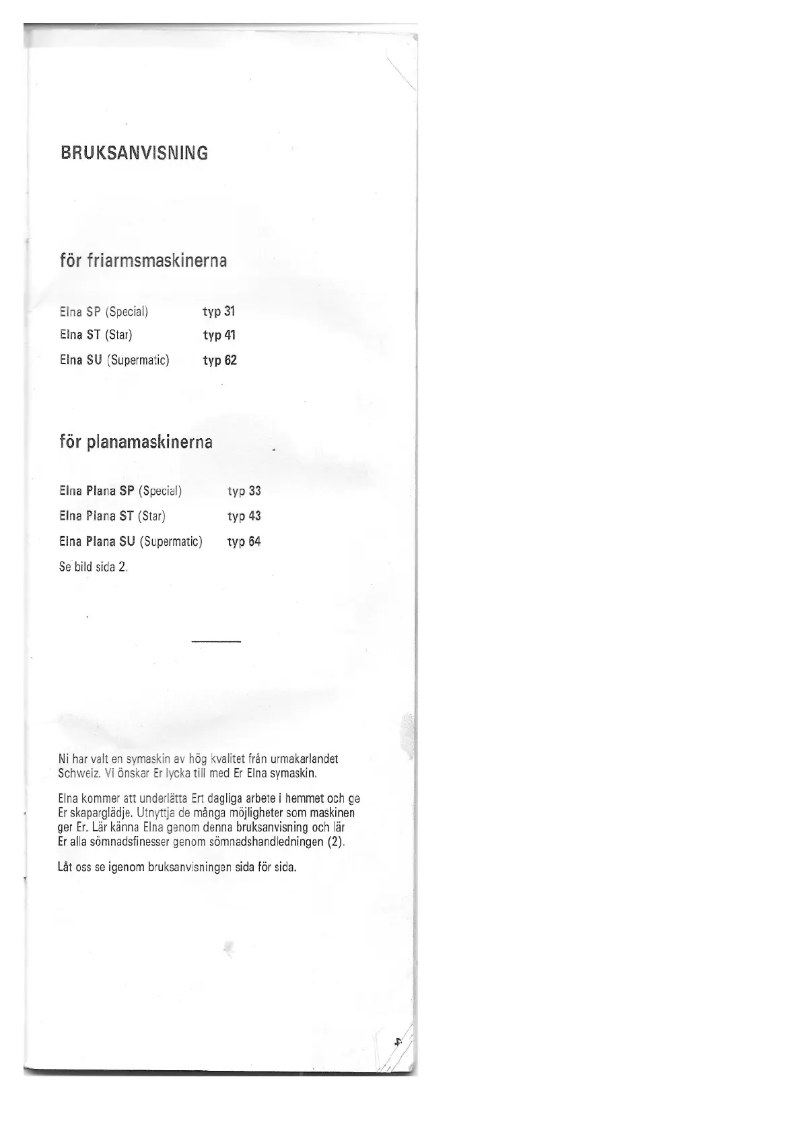 Page 1 of the manual User Manual Elna Special 21