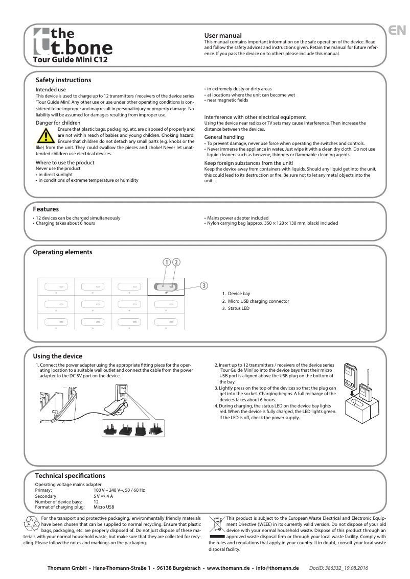 Page 1 of the manual User Manual the t.bone Tour Guide Mini C12