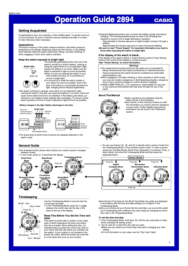 Page 1 of the manual User Manual Casio 2894