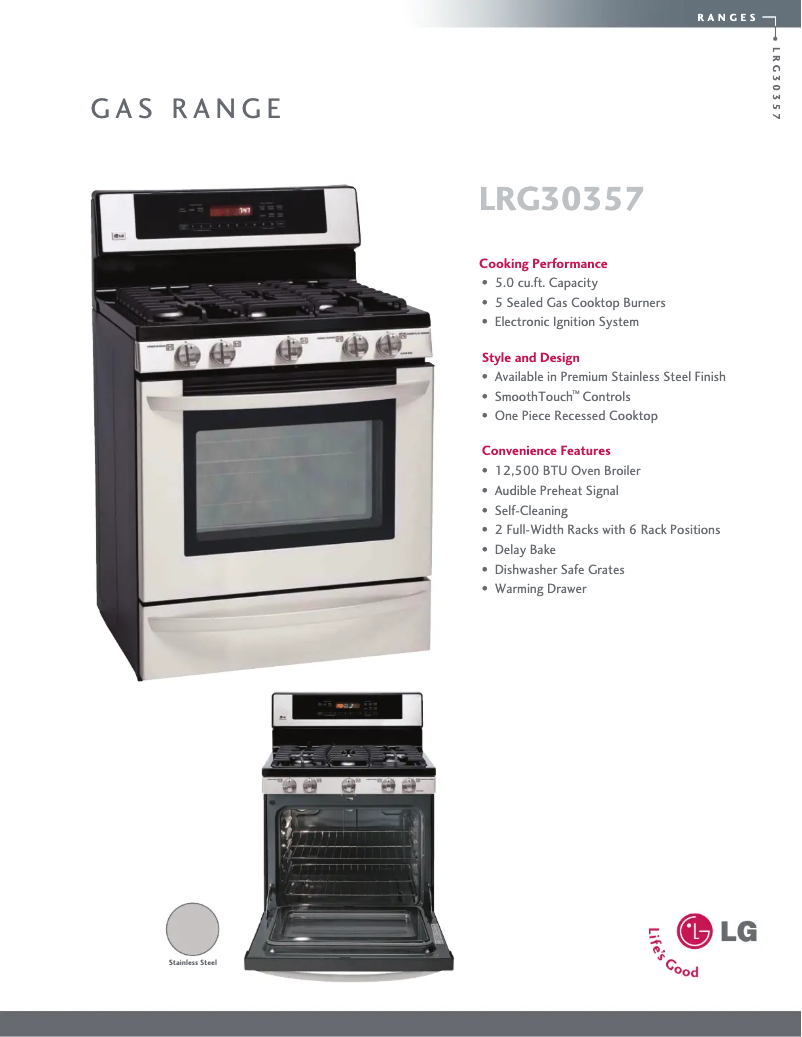 Page 1 of the manual Technical Sheet LG LRG30357ST
