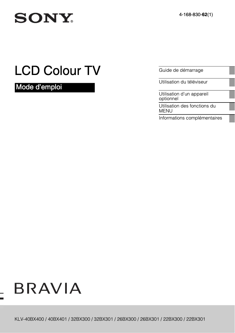 First page image of the manual for Bravia KLV-40BX400