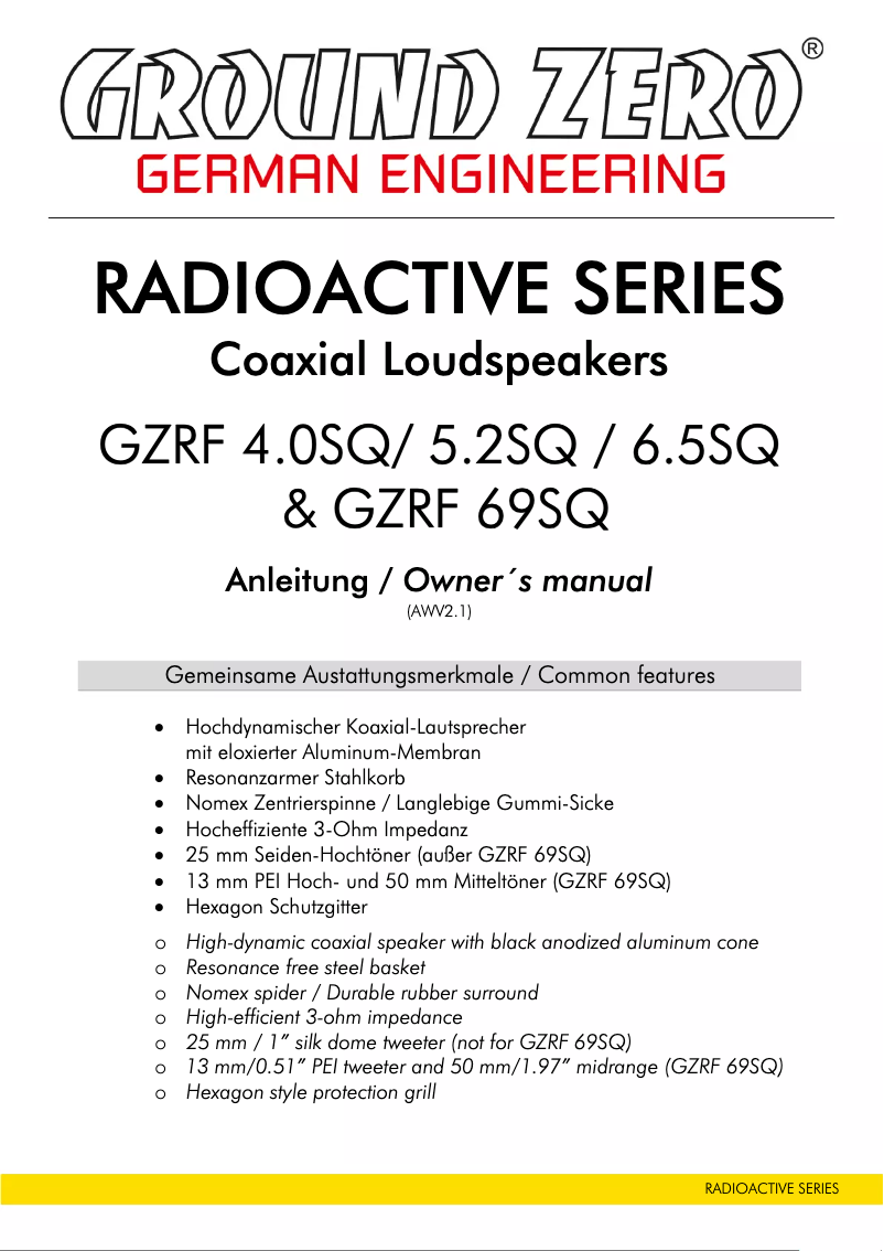 First page image of the manual for GZRF 5.2SQ