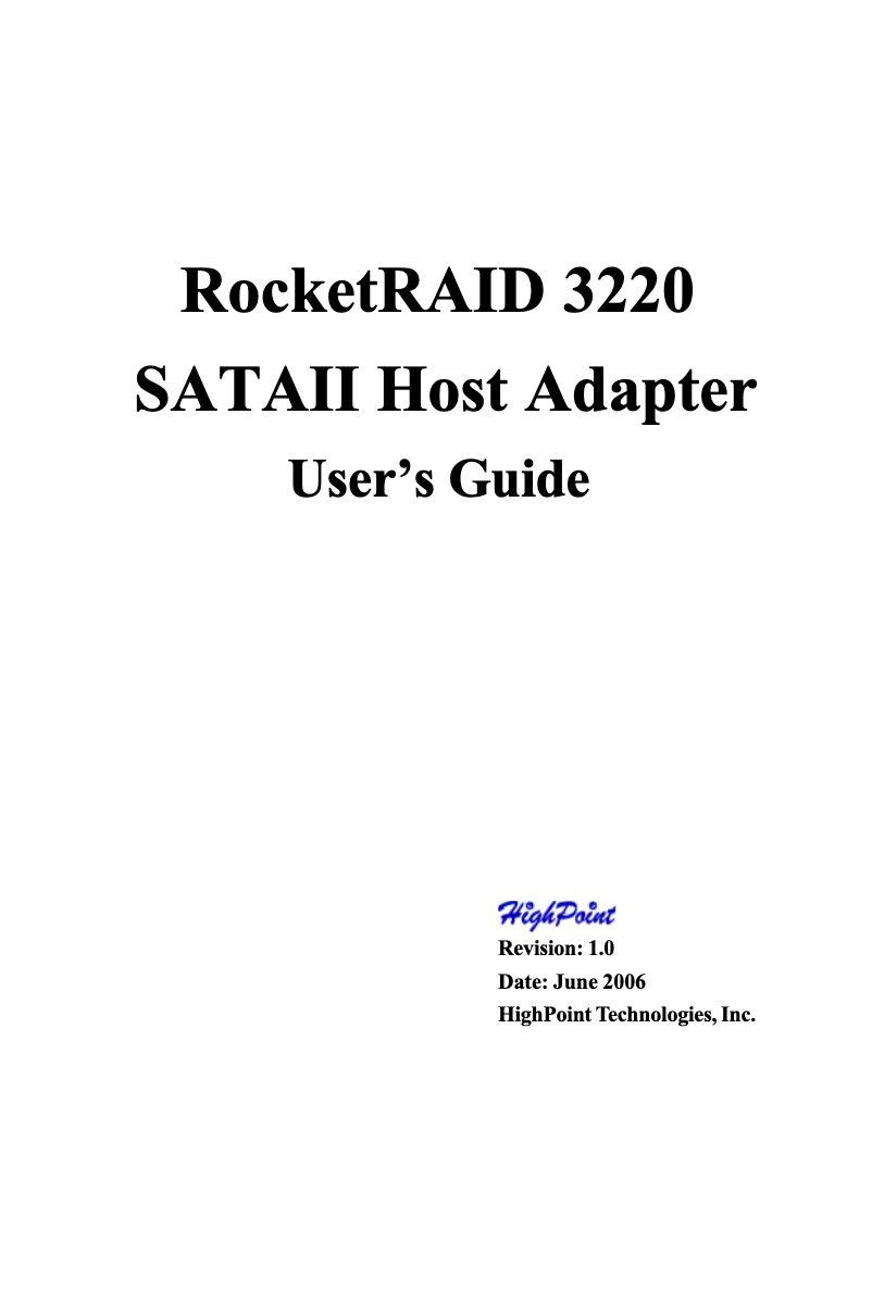 First page image of the manual for RocketRAID 3220