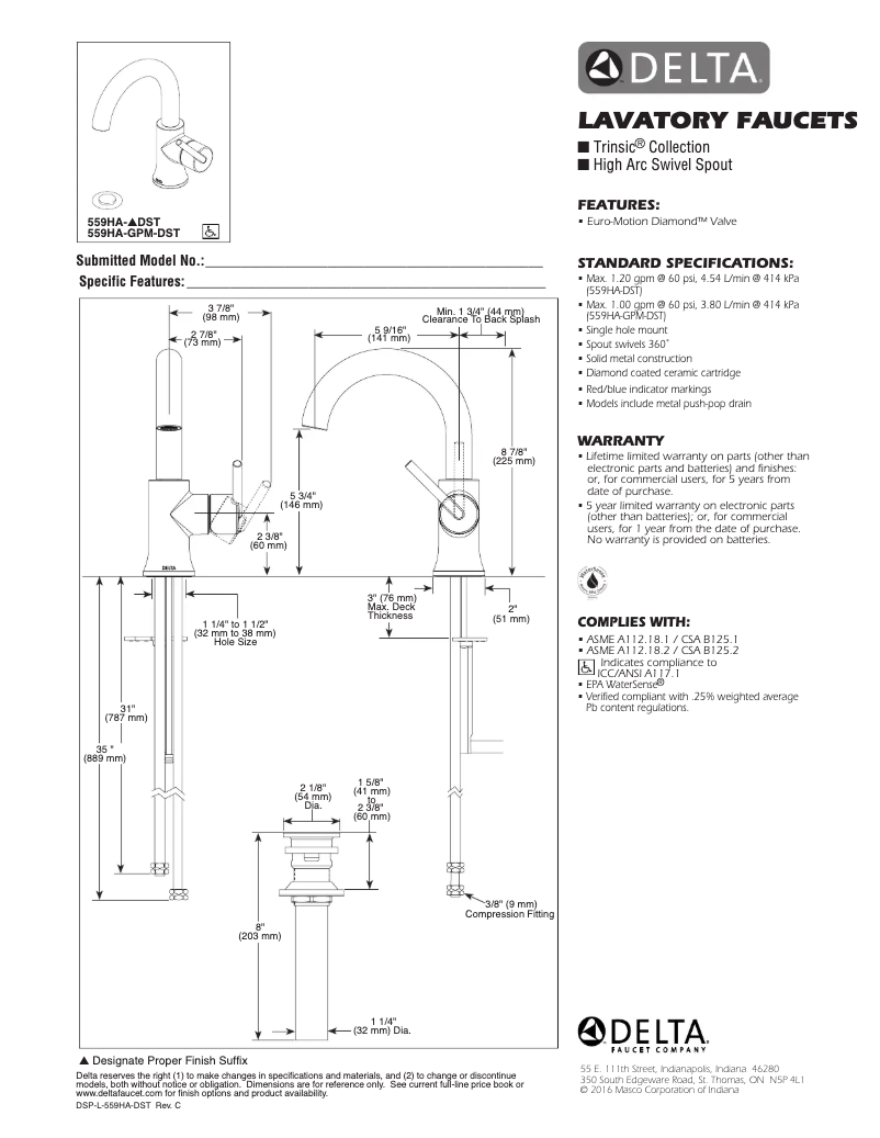 Page 1 of the manual User Manual Delta 559HA-DST