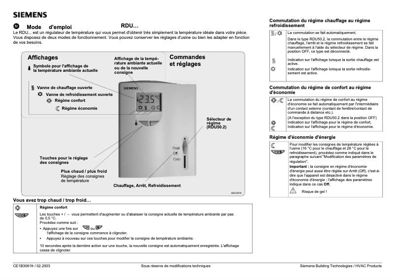 Page 1 of the manual User Manual Siemens RDU