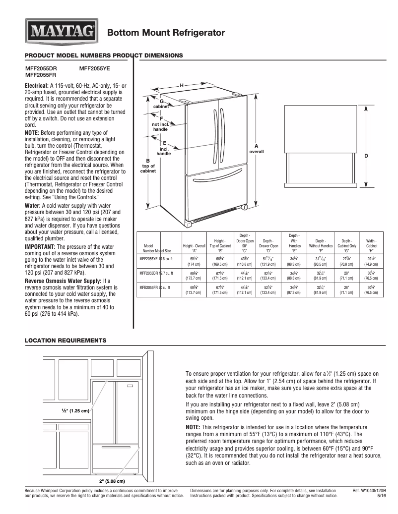 First page image of the manual for MFF2055FR