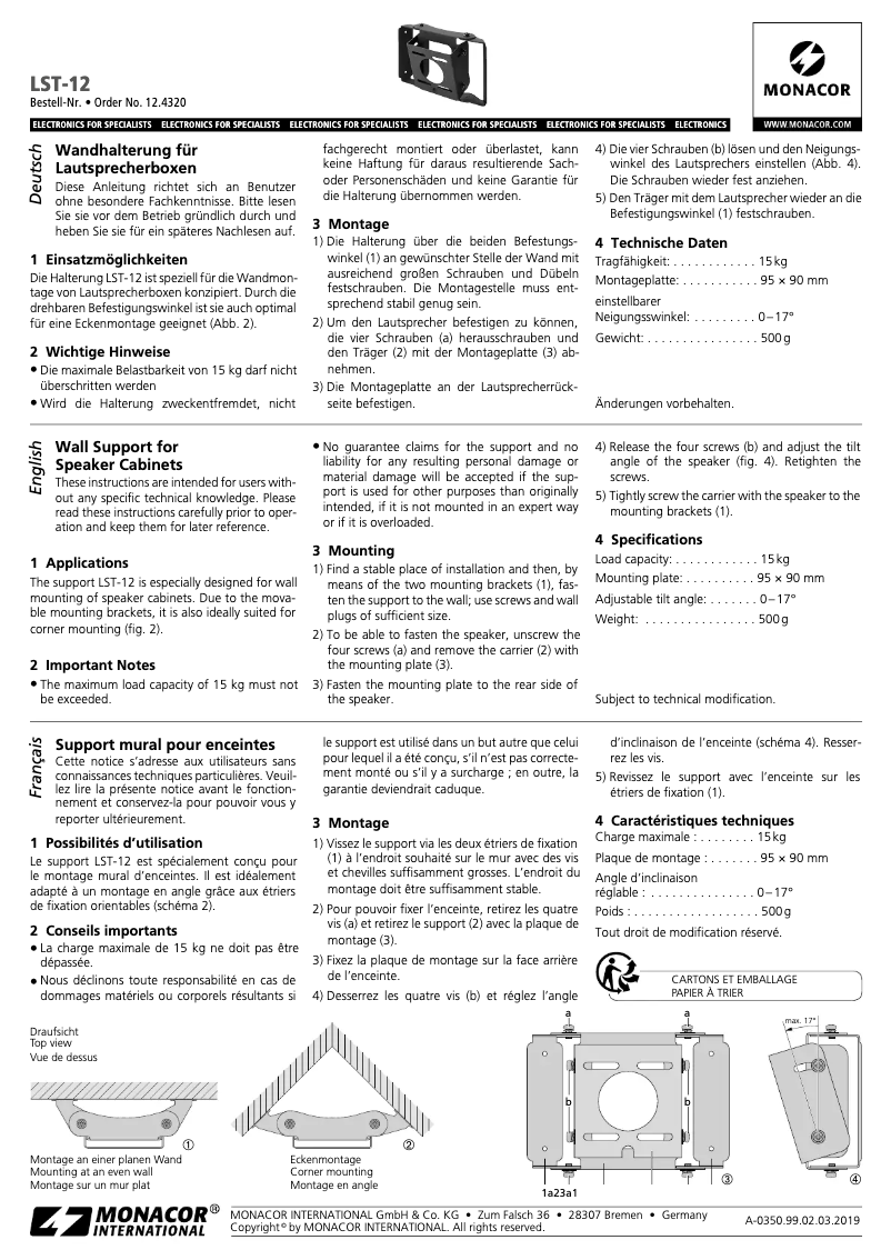 Page 1 of the manual User Manual Monacor LST-12