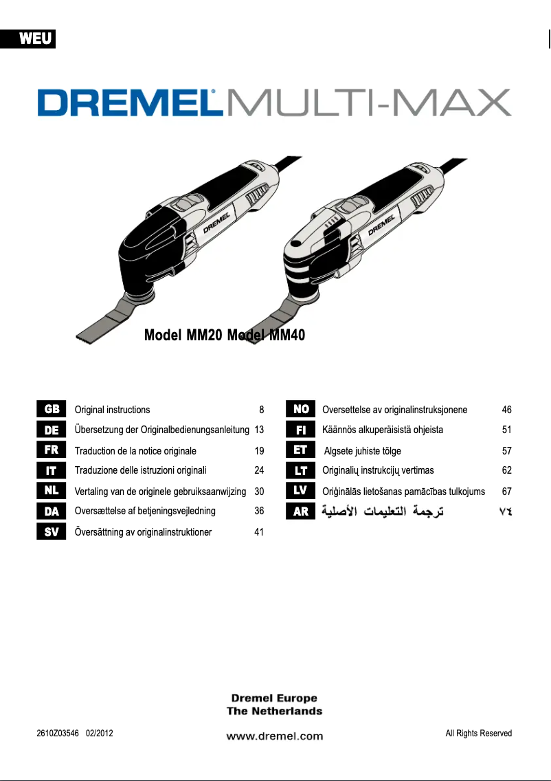 Page 1 de la notice Manuel utilisateur Dremel Multi-Max MM40