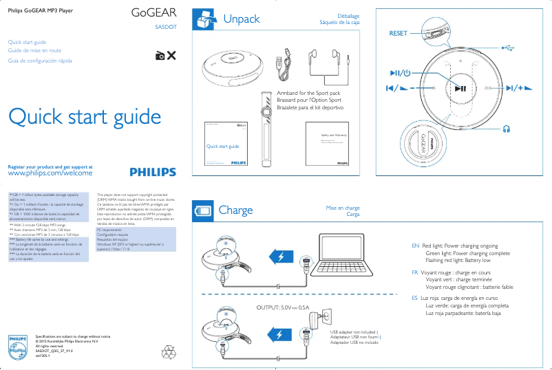 Page 1 of the manual Quick Start Guide Philips GoGear SA5DOT