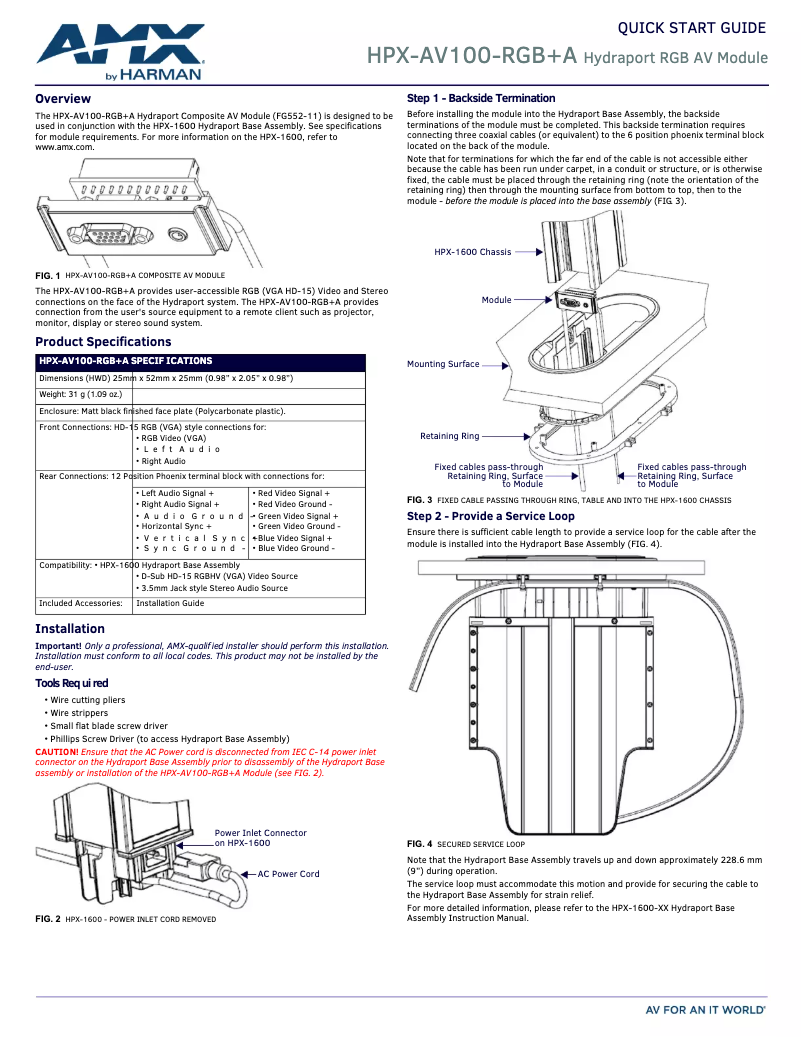 First page image of the manual for HPX-AV100-RGB+A