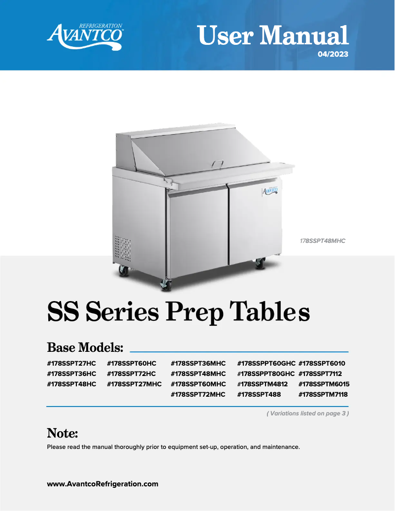 Page 1 of the manual User Manual Avantco SS-PT-36-HC