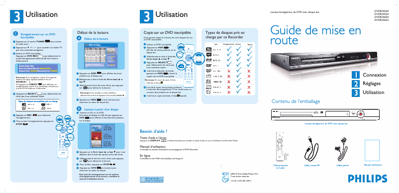 Page 1 of the manual Quick Start Guide Philips DVDR3450H