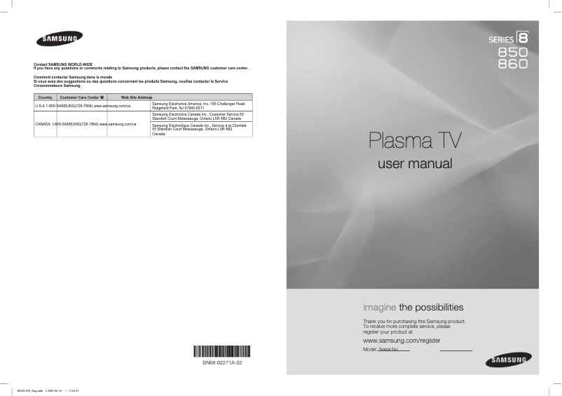 Page 1 of the manual User Manual Samsung PN58B860
