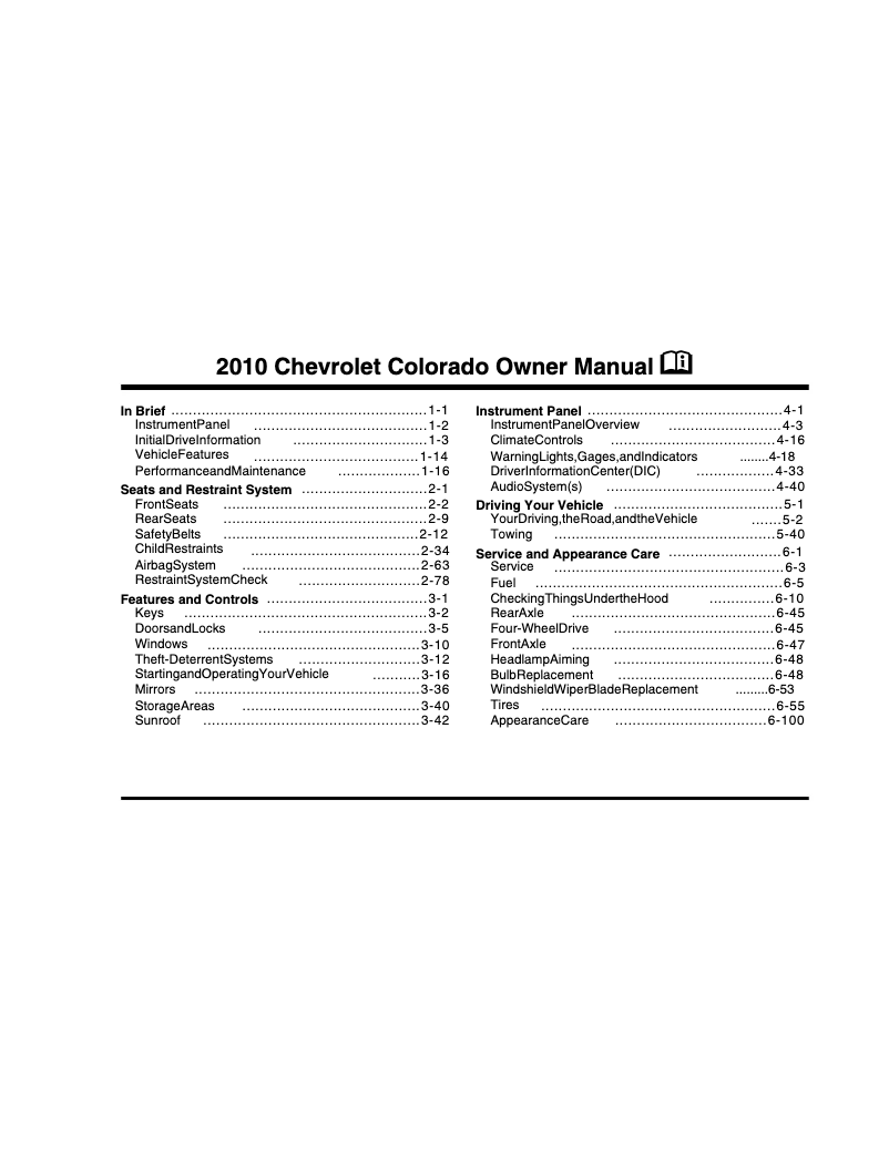 Page 1 of the manual User Manual Chevrolet Colorado (2010)