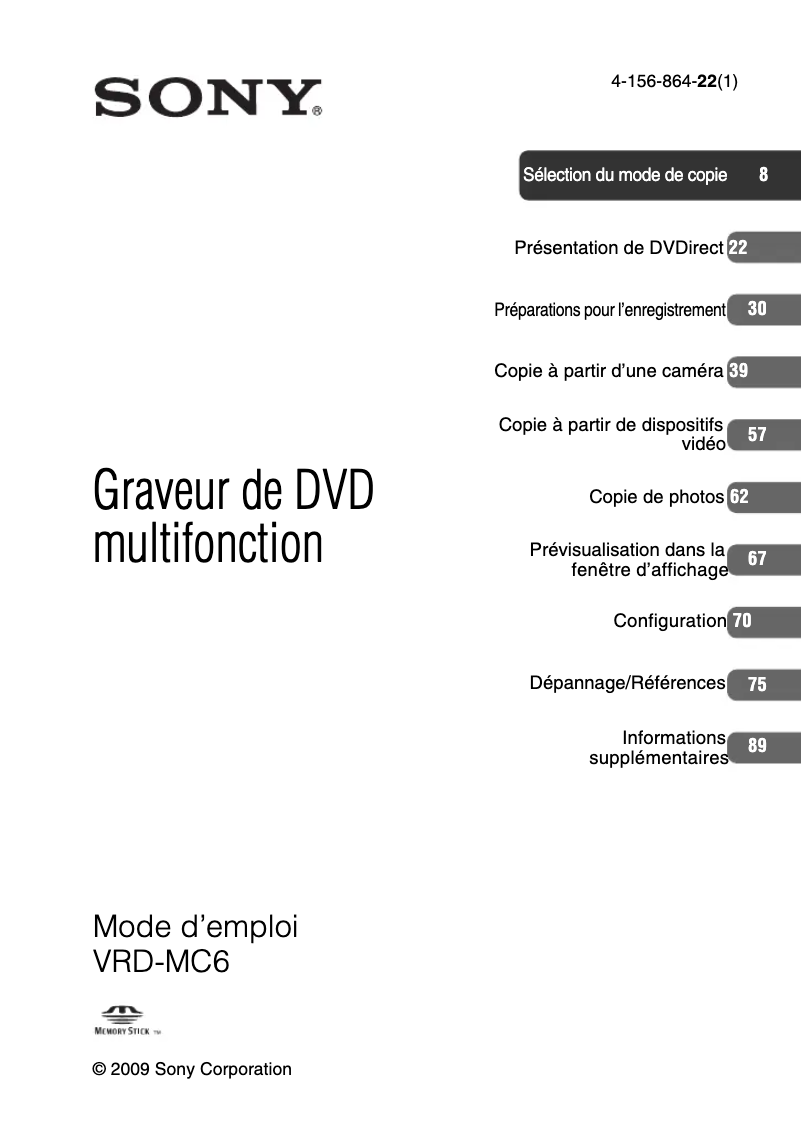 Page 1 of the manual User Manual Sony VRD-MC6