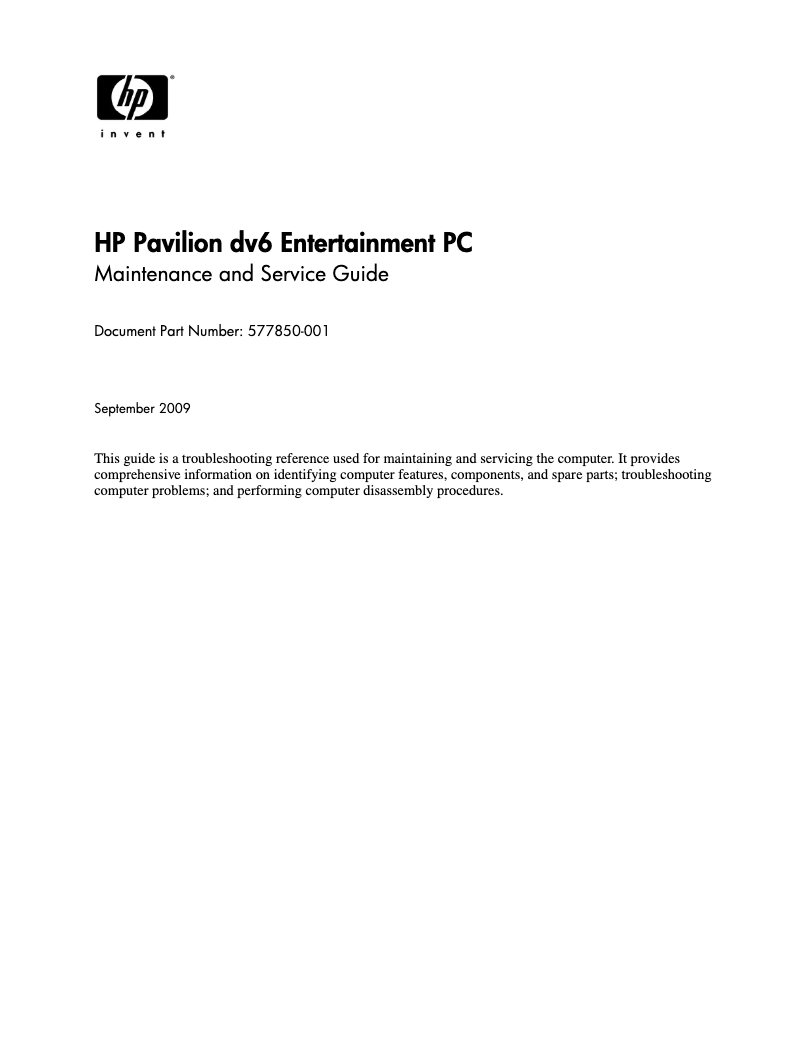 Page 1 of the manual User Manual HP Pavilion dv6-1355et