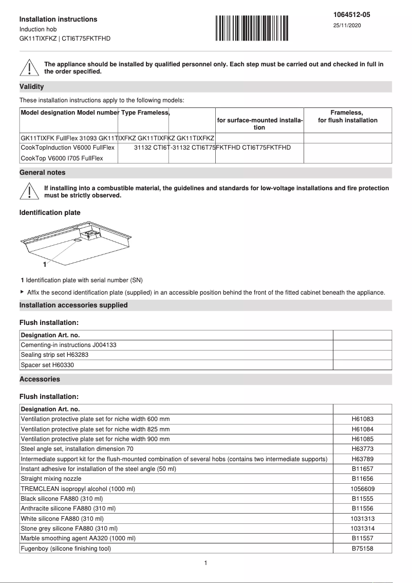 First page image of the manual for CookTop V6000 I705 FullFlex