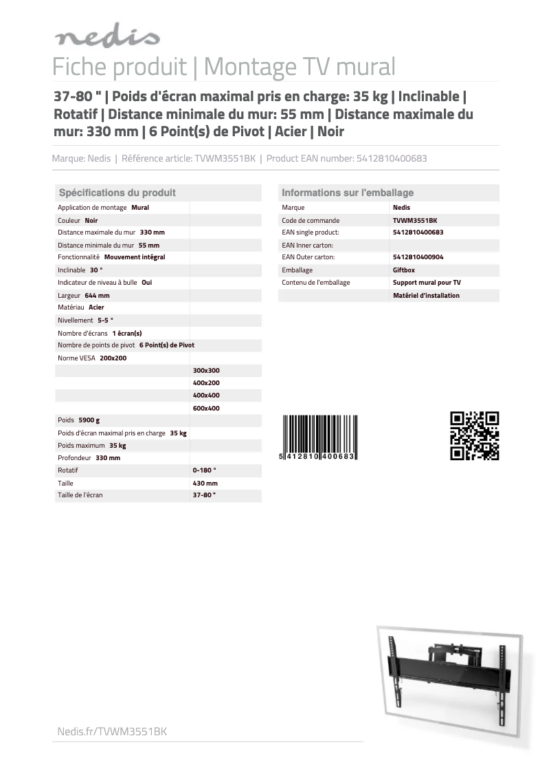 Page 1 of the manual User Manual Nedis TVWM3551BK
