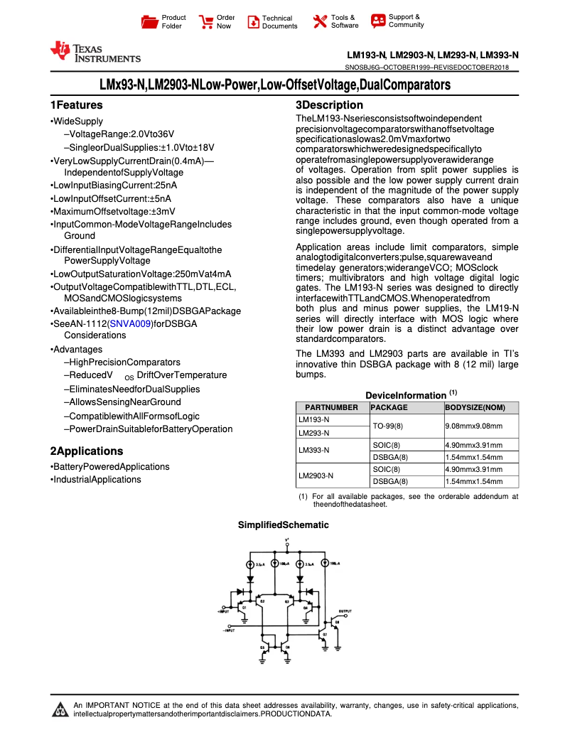 First page image of the manual for LM2903M/NOPB