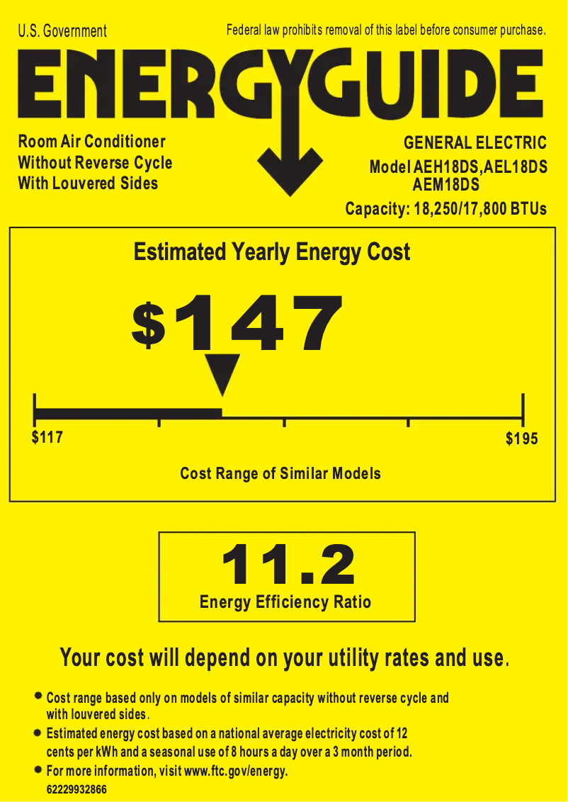 Page 1 of the manual Energy Label GE AEM18DS