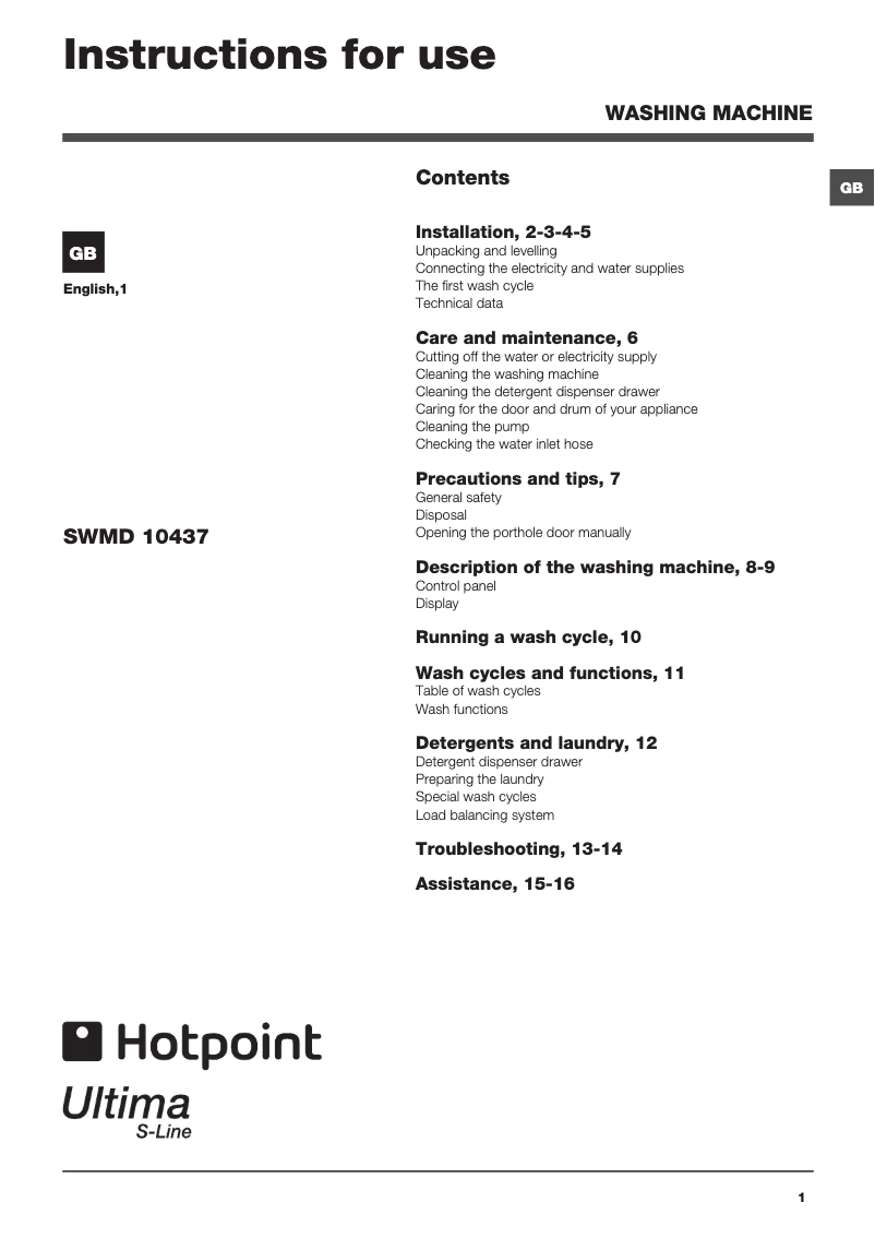 First page image of the manual for SWMD10437