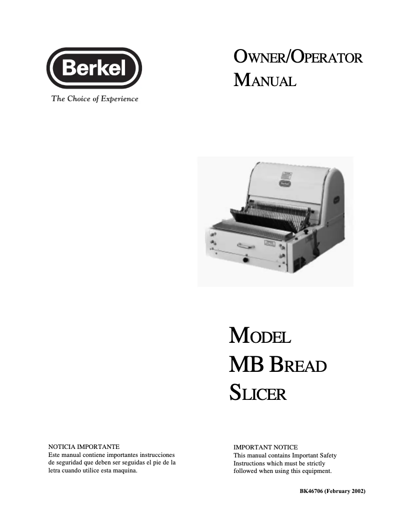 Page 1 of the manual User Manual Berkel MB3-4STD