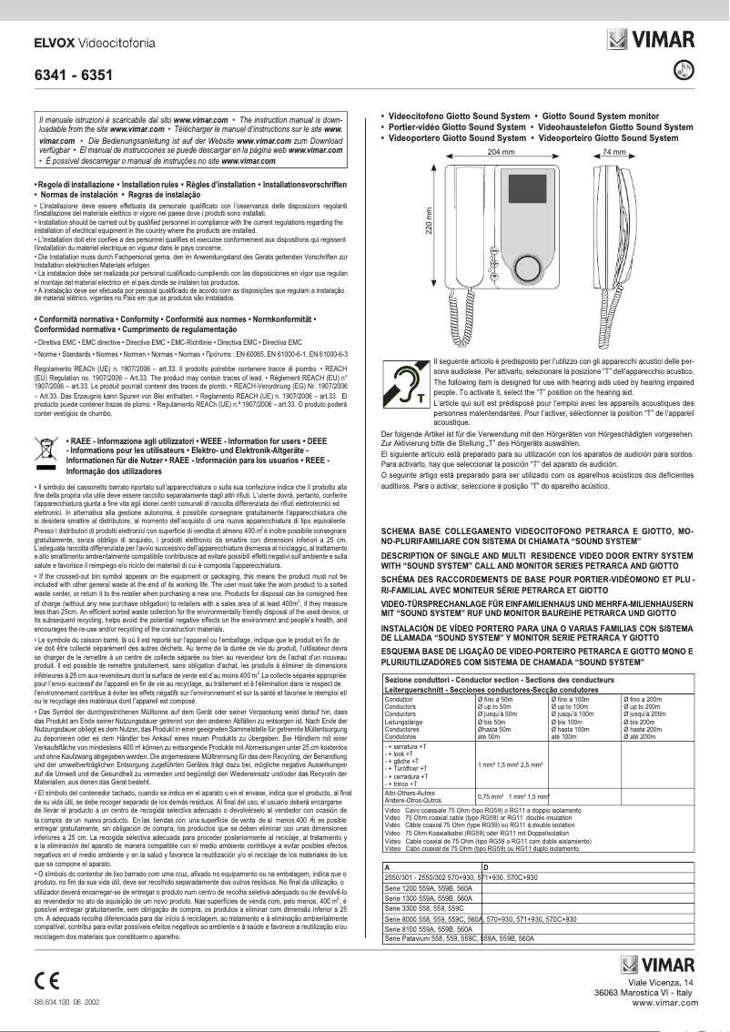 Page 1 of the manual Instructions / Assembly Vimar ELVOX 6351