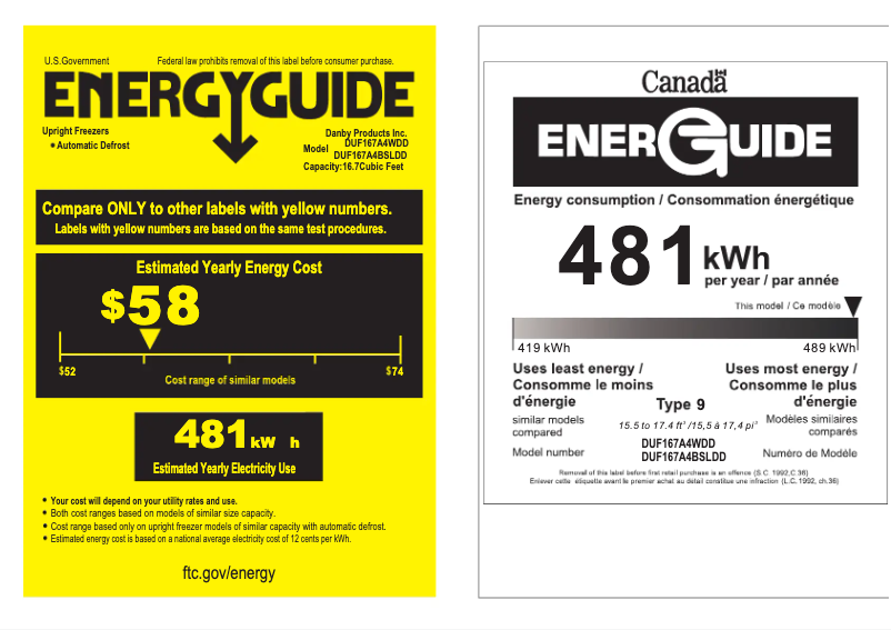 Page 1 of the manual Energy Label Danby DUF167A4WDD