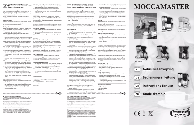 First page image of the manual for Moccamaster GCS