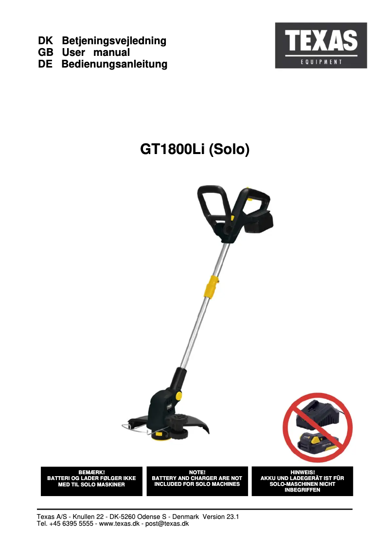 First page image of the manual for GT1800Li