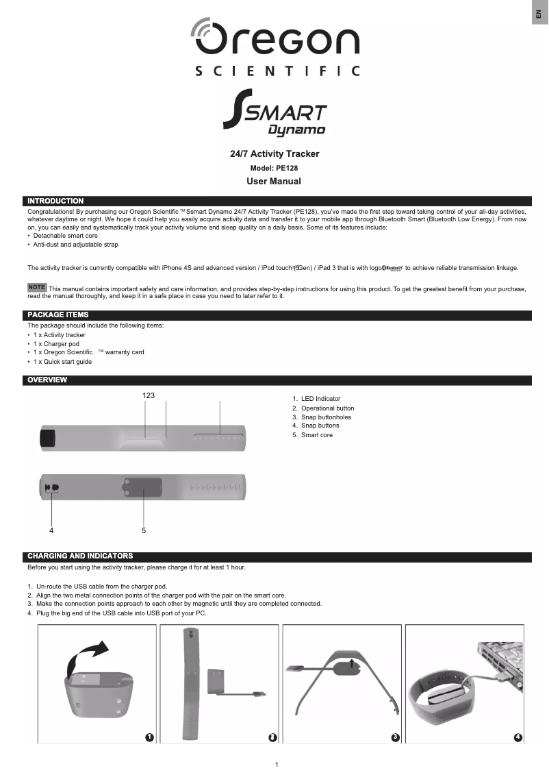 Page 1 of the manual User Manual Oregon Scientific PE 128