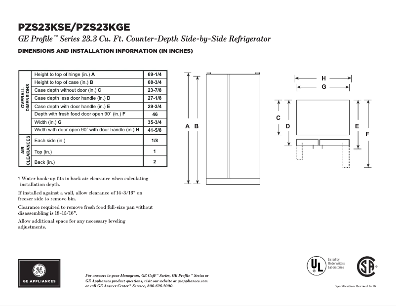 First page image of the manual for Profile PZS23KGEWW