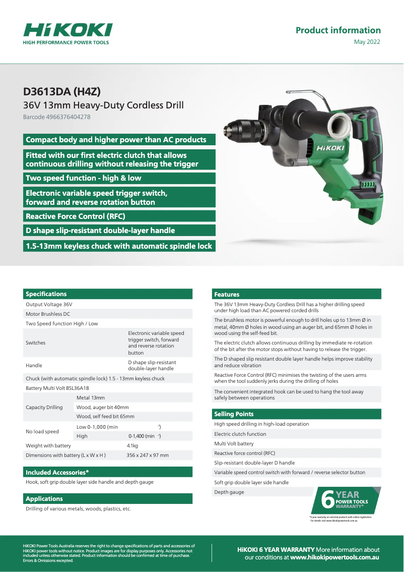 First page image of the manual for D3613DA