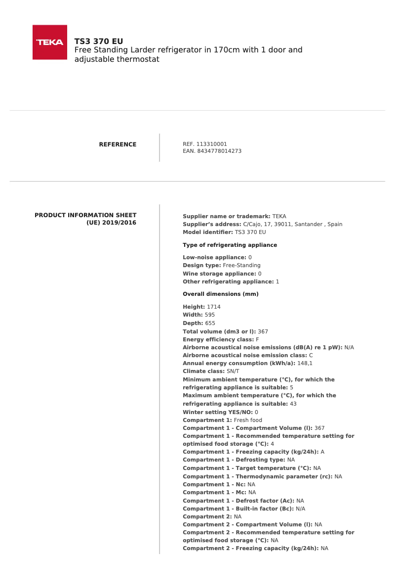 First page image of the manual for TS3 370