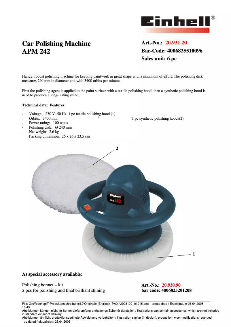 First page image of the manual for APM 242